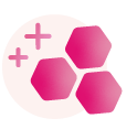 Icons Hautzellen mit Plus-Icons in Pink